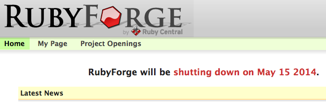 rubyforge shuts down